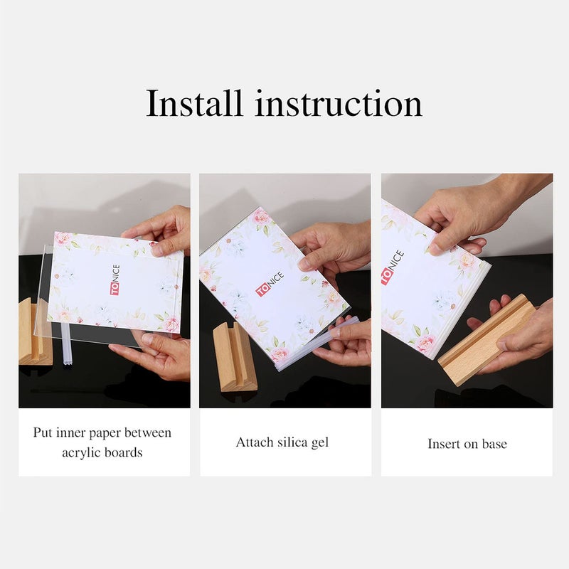 TONICE 3 Pack 5x7 Acrylic Sign Holder T Shape Clear Acrylic Double Sided Frames with Wood Base Table Menu Display Stand Flyer Display (Optional 8.5x11/5x7 Inch L/T Shape) - Image 4